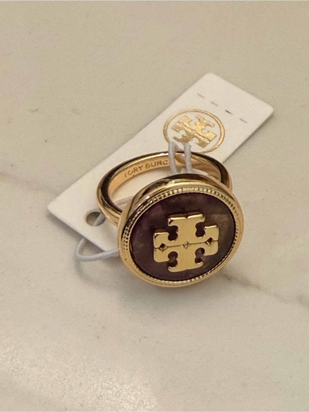 Tory Burch Gold-Tone Ring with Brown Center